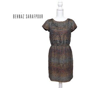 BEHNAZ SARAFPOUR Silk-Blend Sheath Dress with Ruffled Ribbons